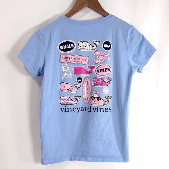 Vineyard Vines T-Shirt Light Blue Kids Large 16 Short Sleeve Pocket Sticker Back - Picture 3 of 9